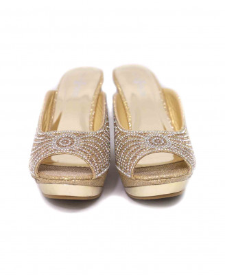 Golden-silver artificial leather stone heel