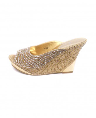 Golden-silver artificial leather stone heel