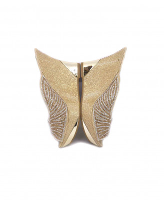 Golden-silver artificial leather stone heel