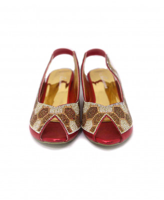Maroon artificial leather stone dutch heel