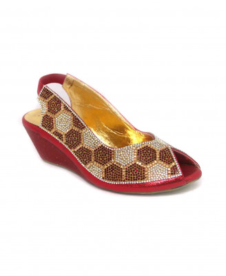 Maroon artificial leather stone dutch heel