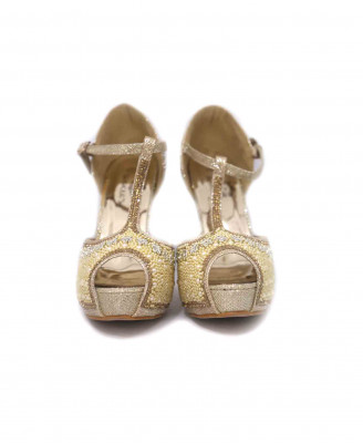 Artificial leather pearl stone party heel