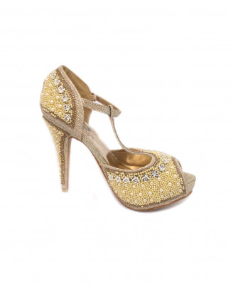 Artificial leather pearl stone party heel