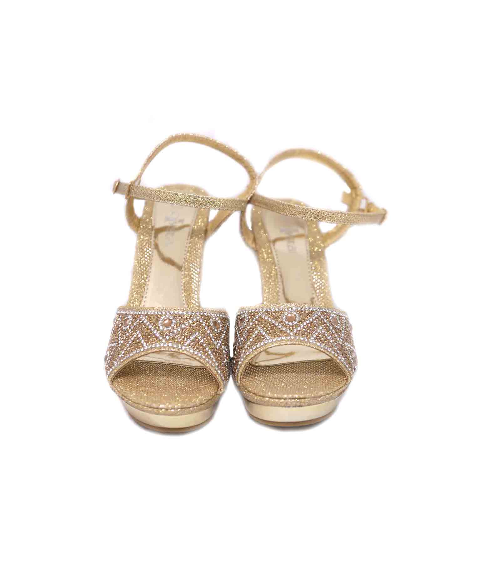 Golden-silver stone party box heel