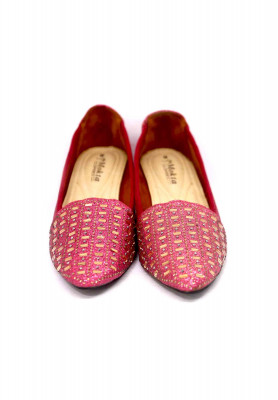 Pink artificial leather velvet-stone box heel