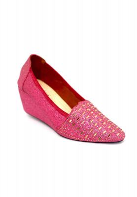 Pink artificial leather velvet-stone box heel
