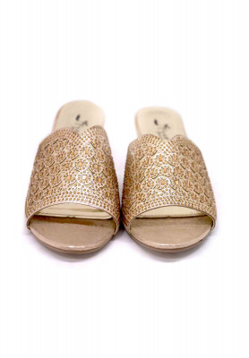 Golden net stone party box heel