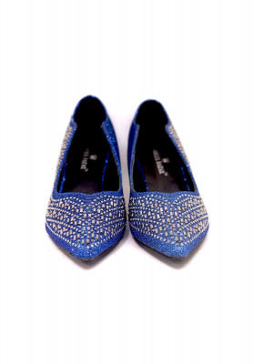 Blue artificial leather stone pencil heel