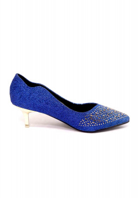 Blue artificial leather stone pencil heel