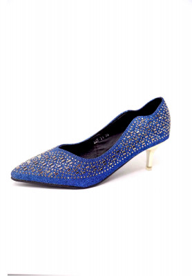 Blue artificial leather stone pencil heel