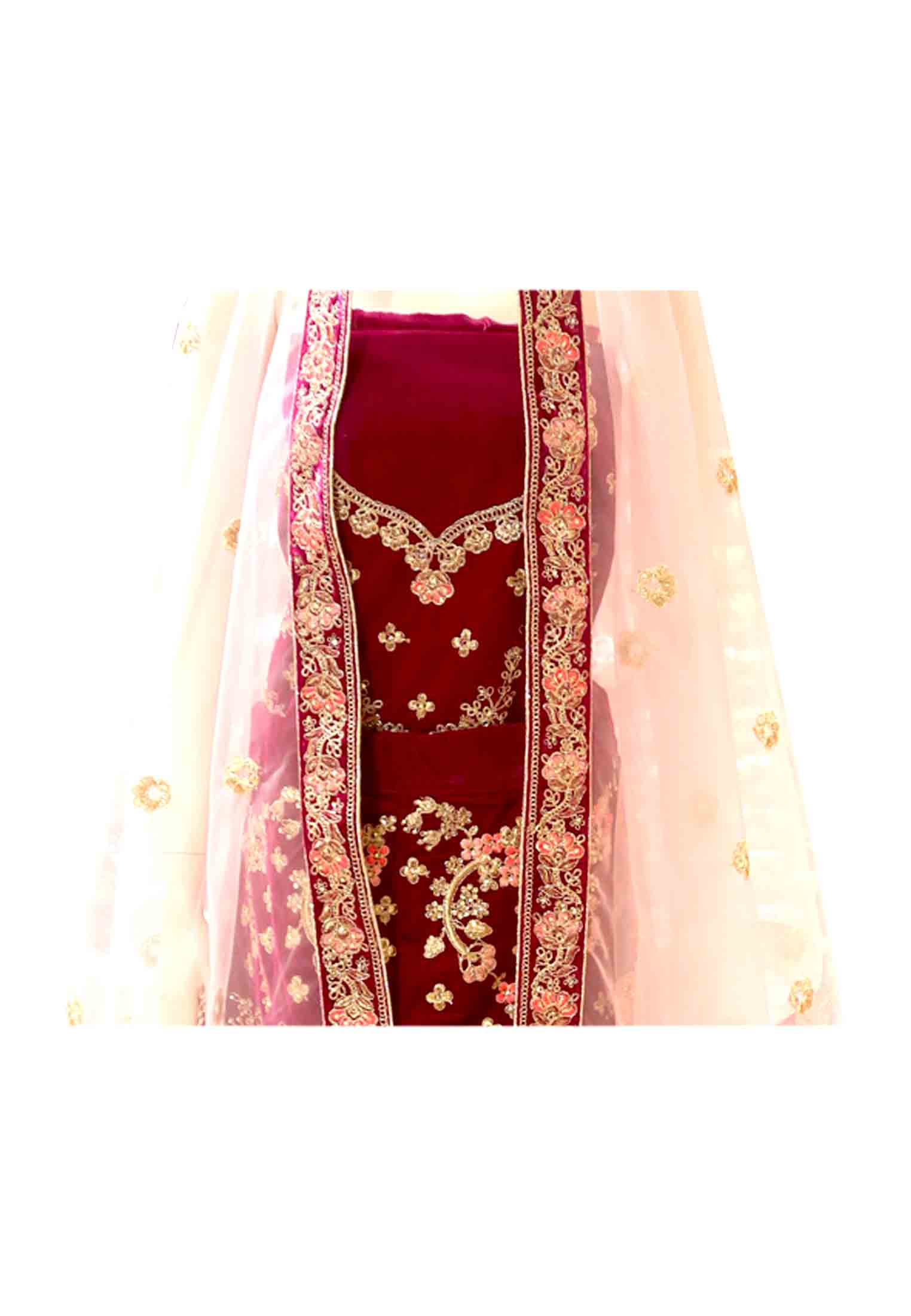 Purple-maroon-red-blue wedding lehenga