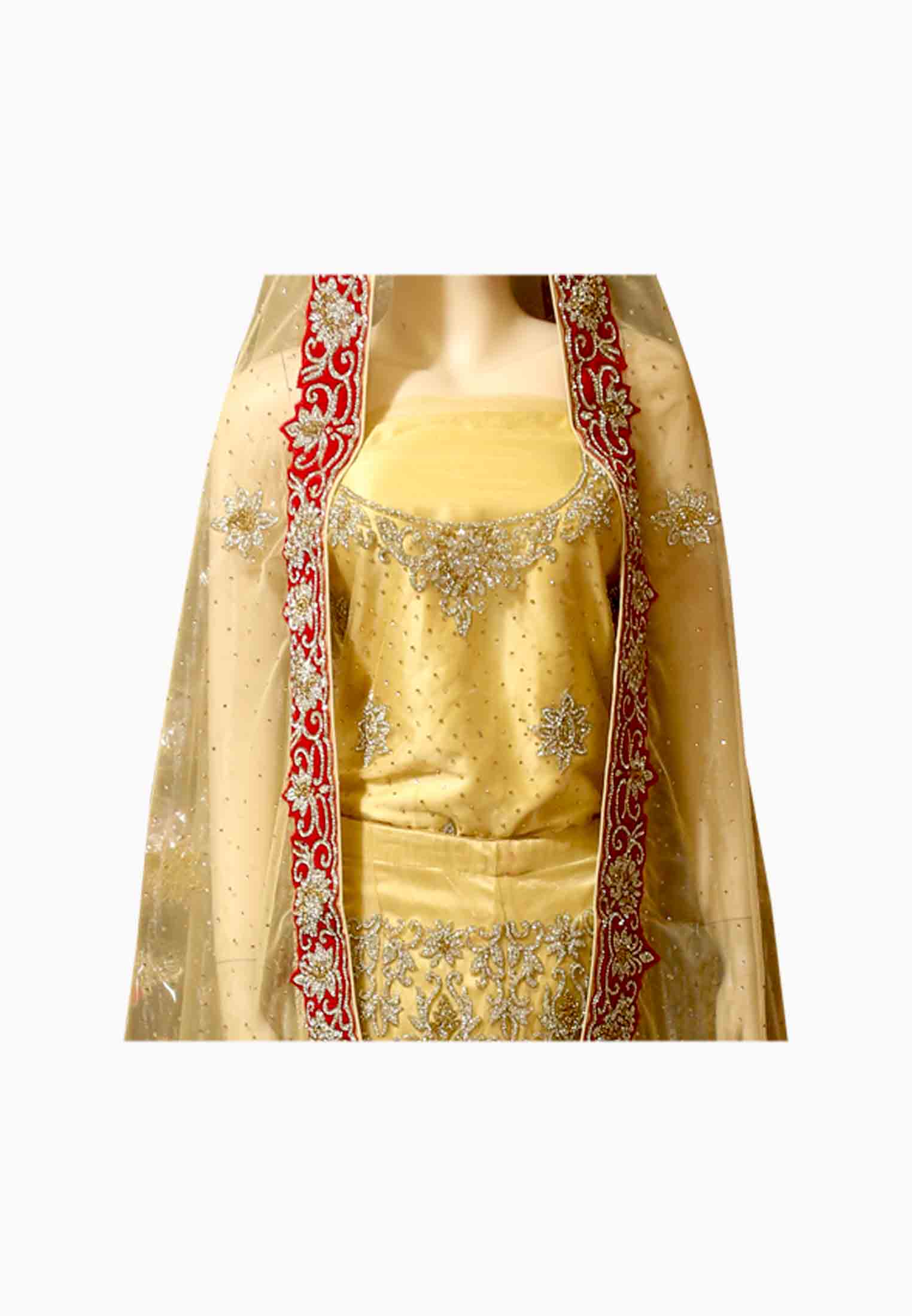 Golden net velvet stone wedding lehenga