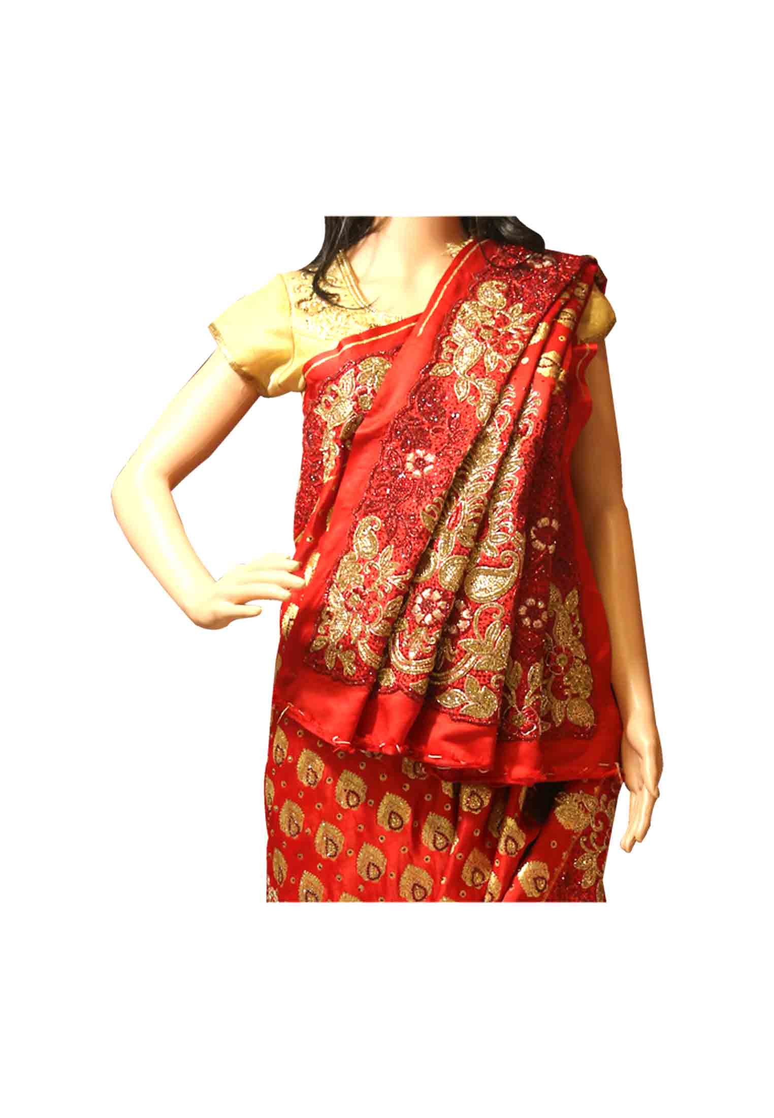 Red katan real stone zardoshi saree