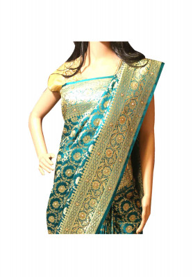 Sea green katan stone wedding saree