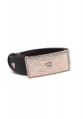 Cheq black leather belt