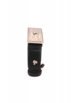 Cheq black leather belt