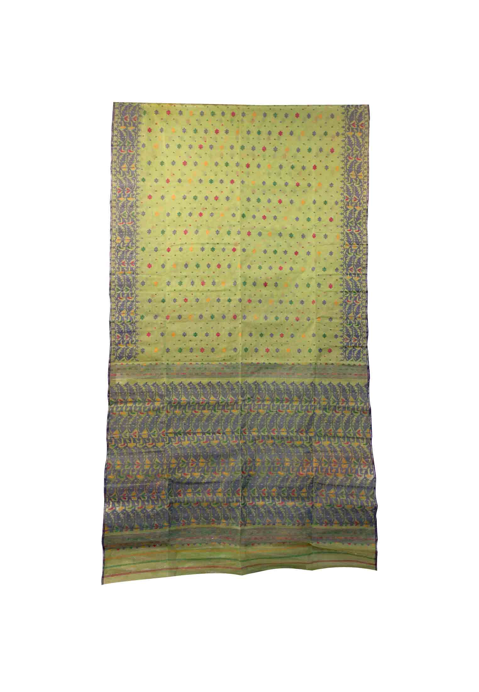 Green all over thread work jamdani saree