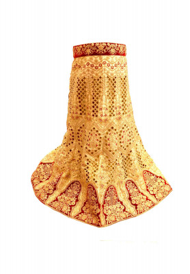 Golden and Red Katan Lehenga