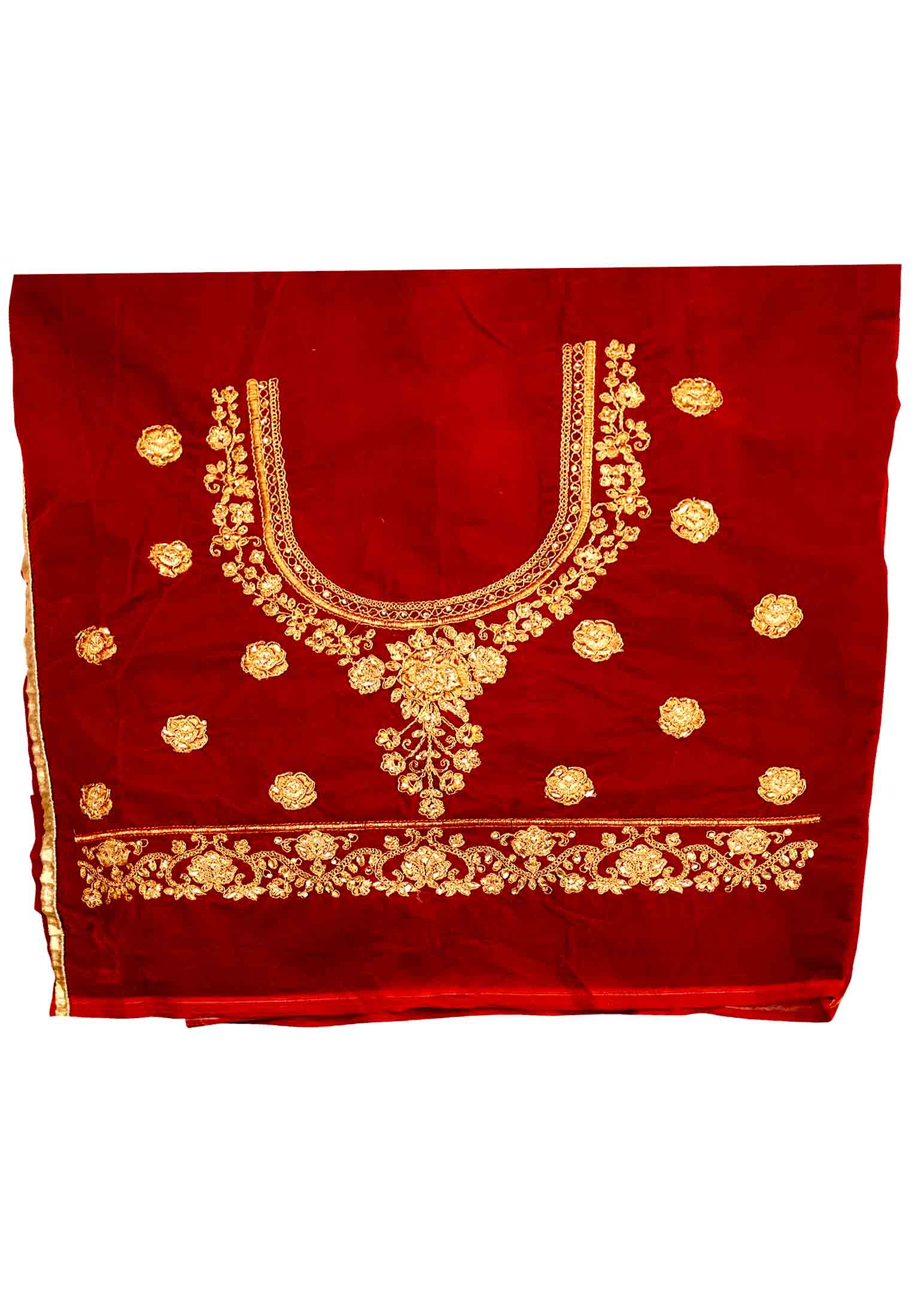 Golden and Red Katan Lehenga