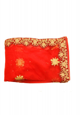 Golden and Red Katan Lehenga