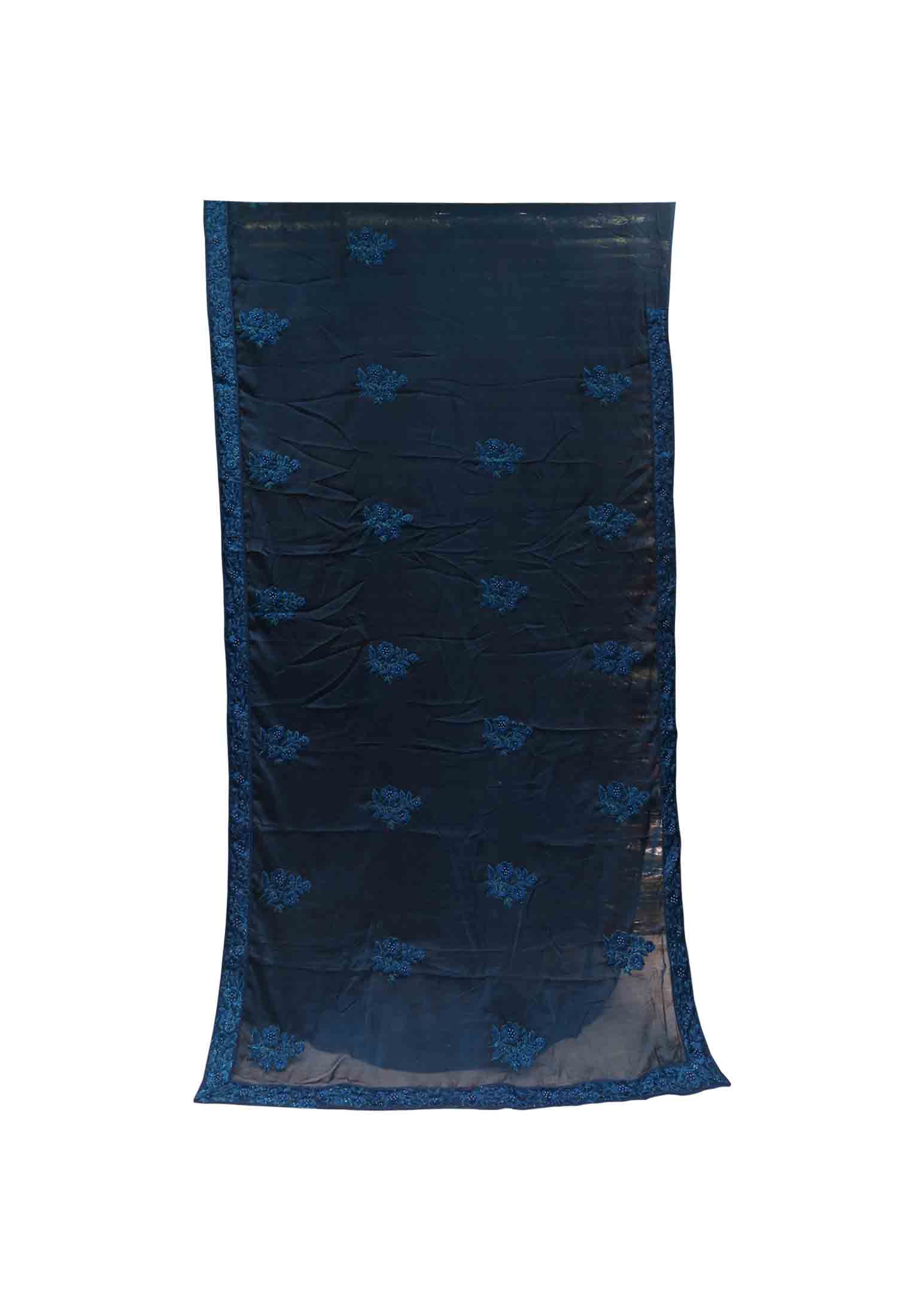 Navy Blue and Sea Green Silk Saree