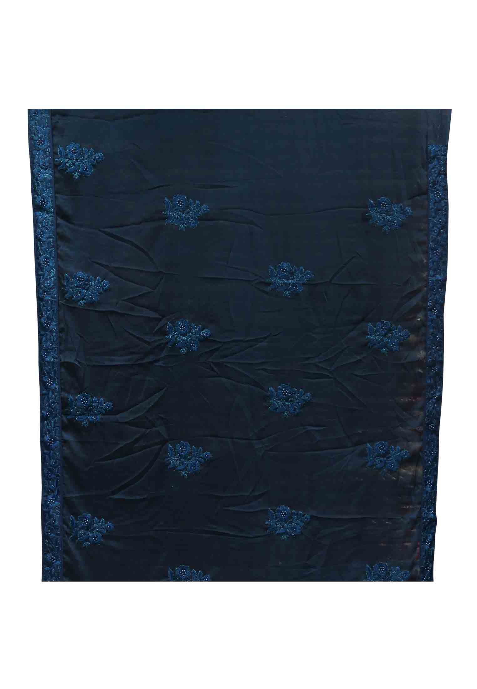 Navy Blue and Sea Green Silk Saree