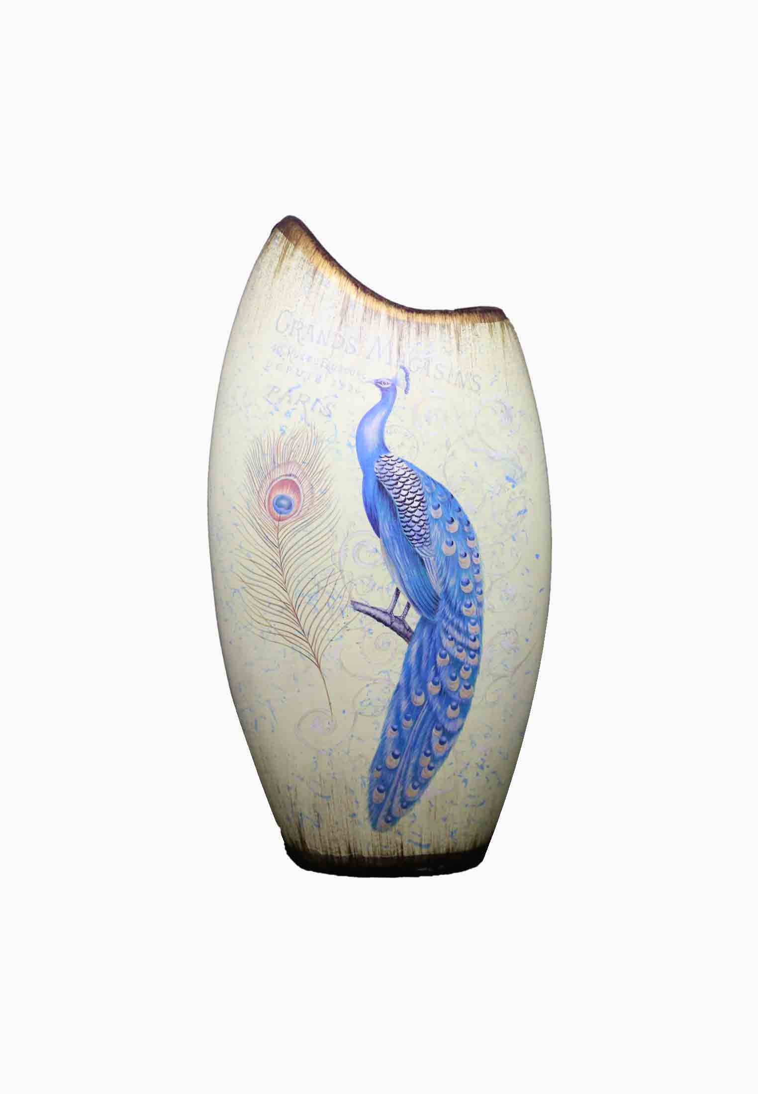Blue peacock Decorated Flower vase.