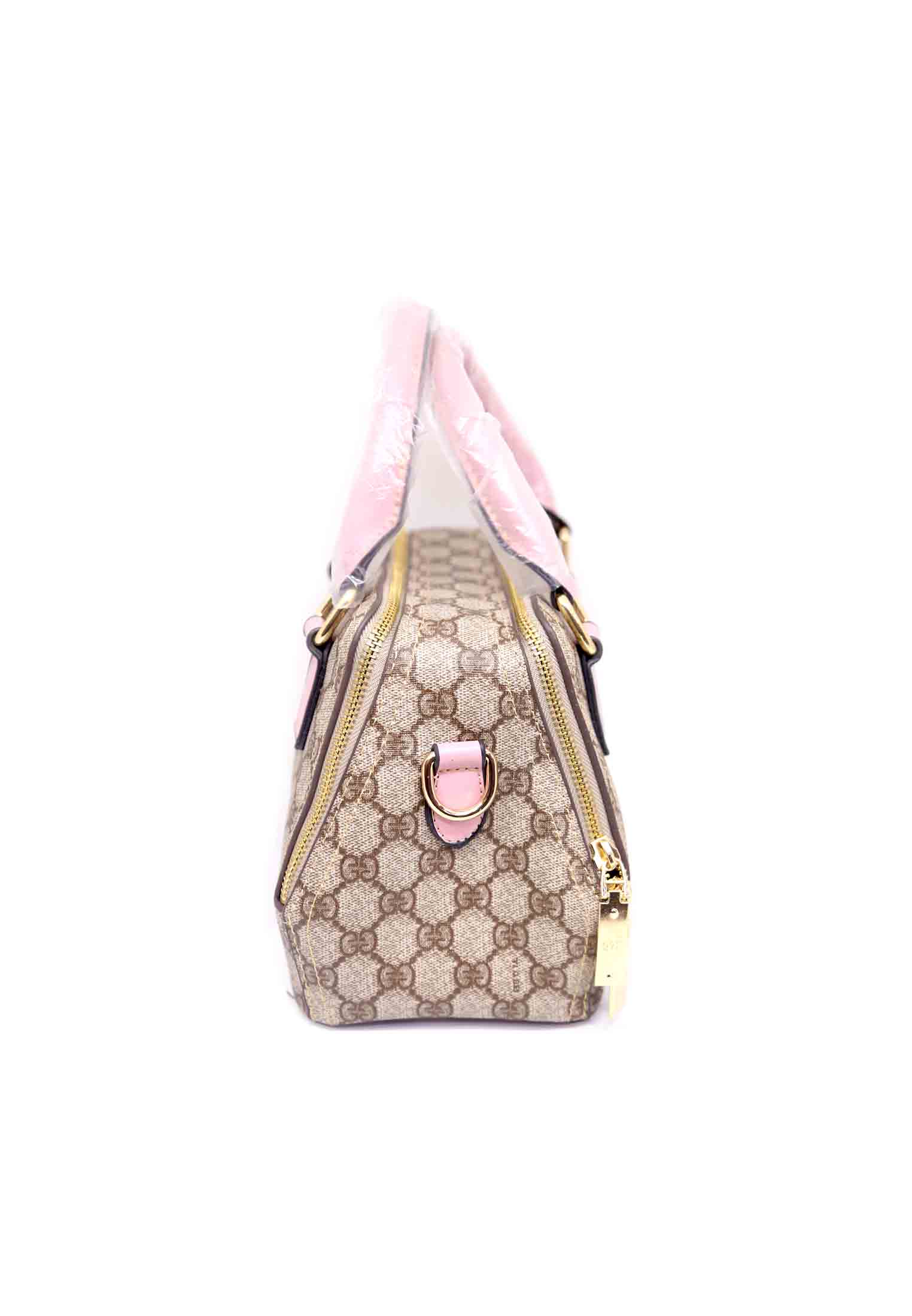 Pink & coffee Artificial leather Side Bag