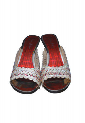 Golden and Maroon Pencil Heel Shoes