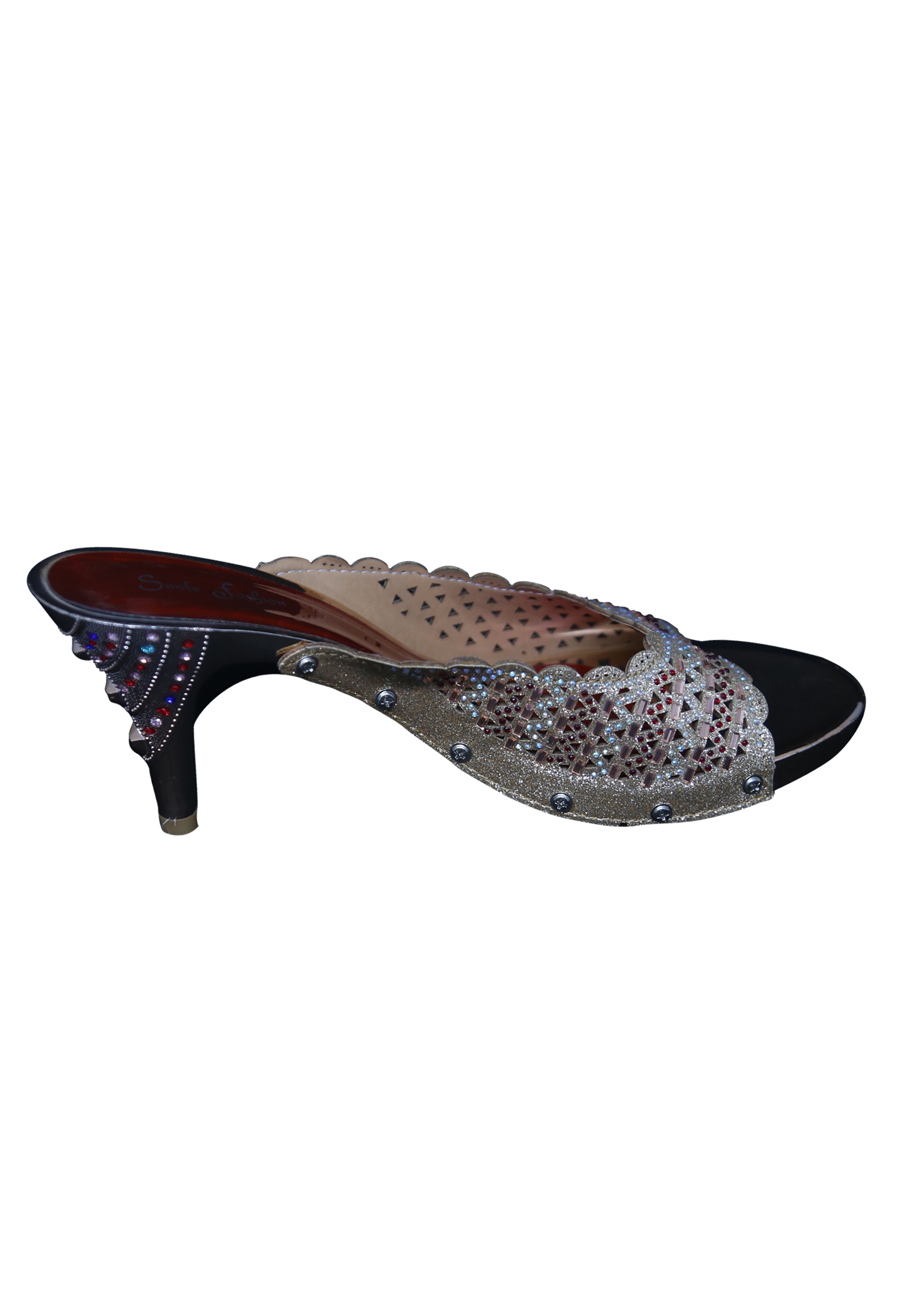 Golden and Maroon Pencil Heel Shoes