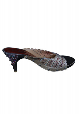 Golden and Maroon Pencil Heel Shoes