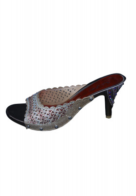 Golden and Maroon Pencil Heel Shoes