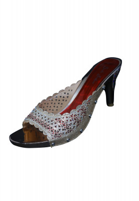 Golden and Maroon Pencil Heel Shoes