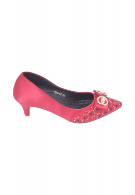 Maroon Semi Pencil Heel Fabric Shoe