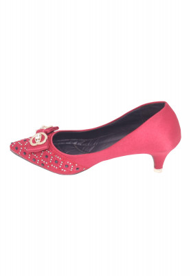 Maroon Semi Pencil Heel Fabric Shoe