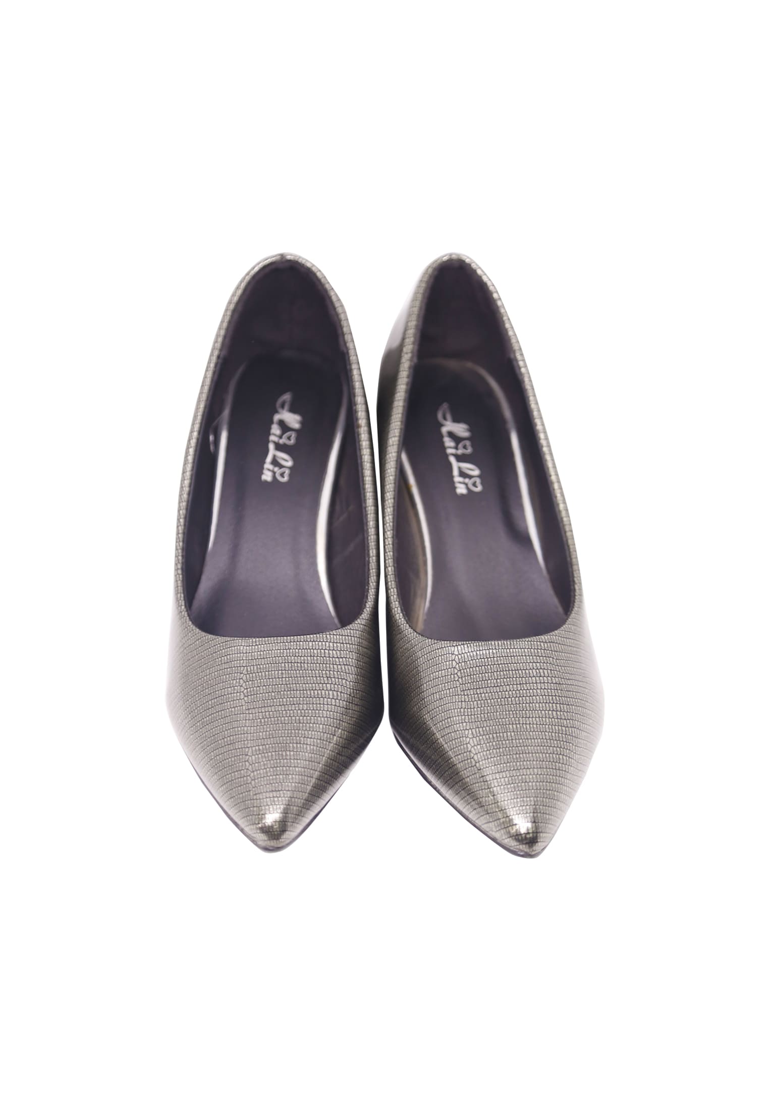 Black Semi Pencil Heel Artificial Leather Shoe