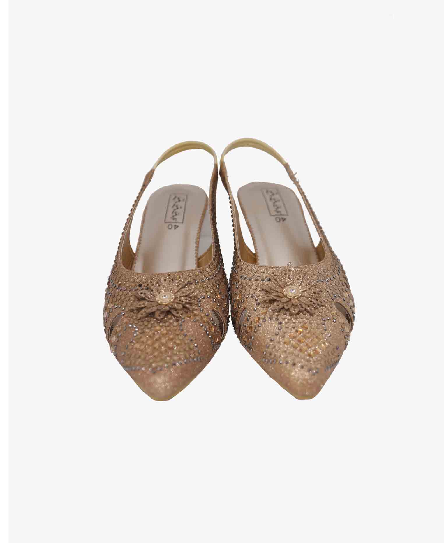 Golden artificial leather party Semi pencil heel   