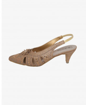 Golden artificial leather party Semi pencil heel   