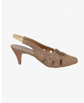 Golden artificial leather party Semi pencil heel   