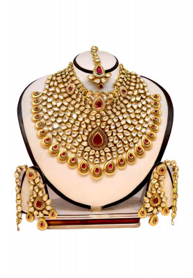 Golden white kundon Joypuri Jorowa necklace