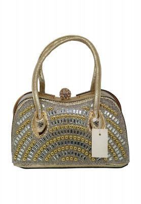 Golden artificial leather medium Party bag