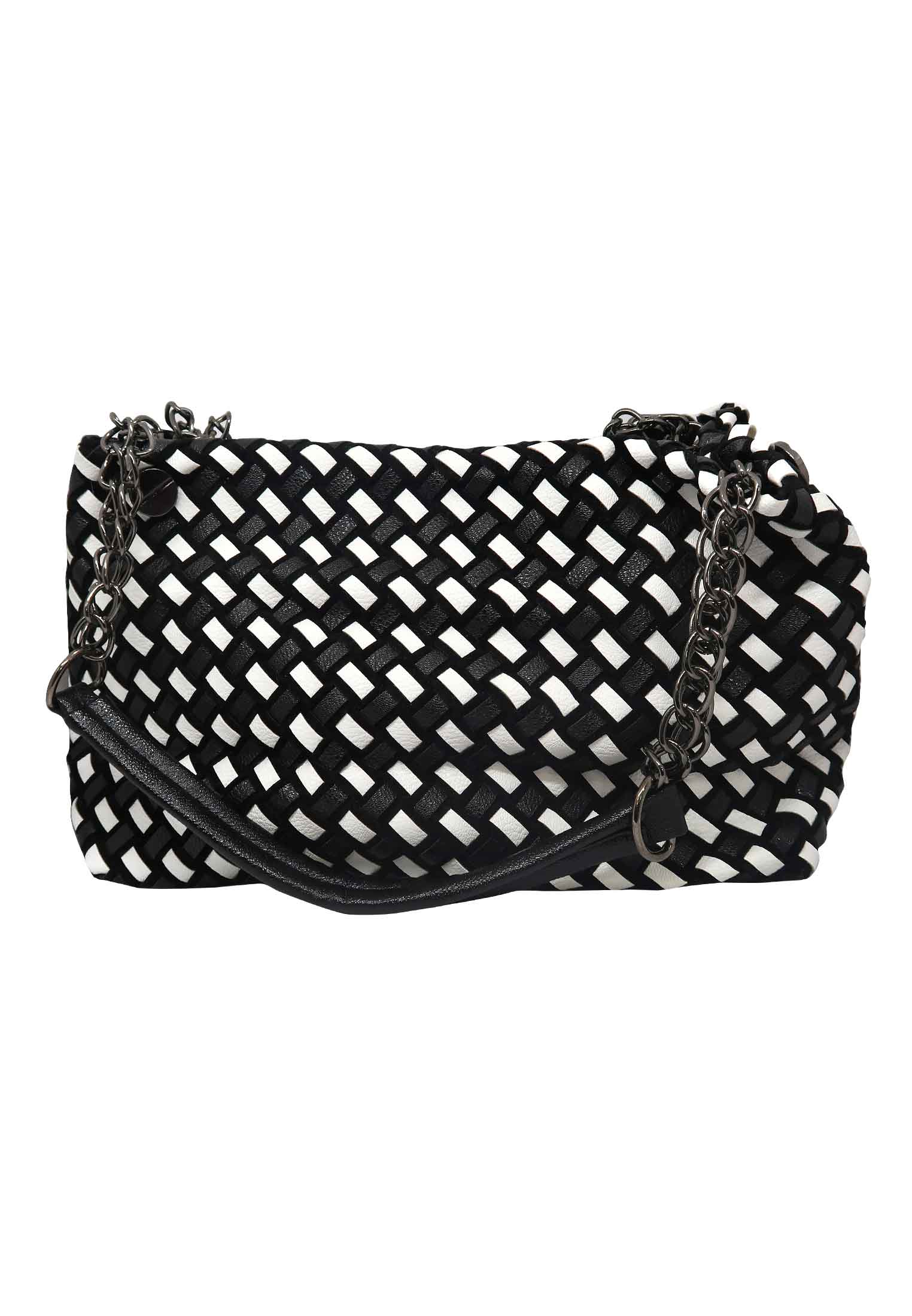 Black & white artificial leather Party bag