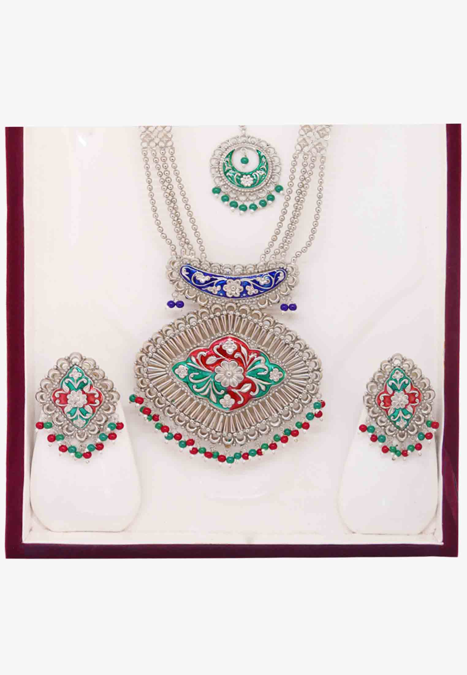 Silver Seeta Haar with Earring and Tikly