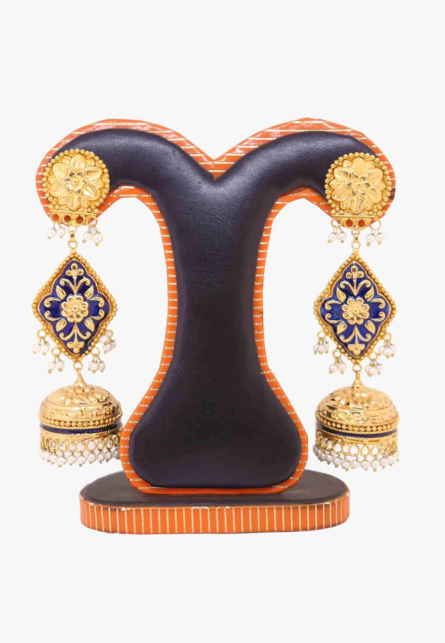 Gold Plated Jhumka with Meena
