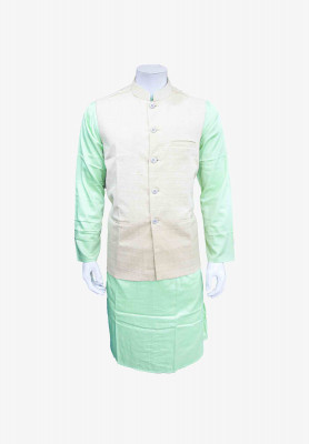 Indian Green panjabi with off white koti