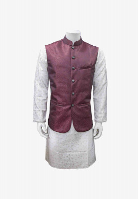 Indian White Panjabi with maroon koti
