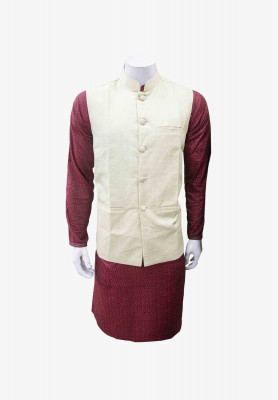  Indian Maroon Panjabi with off white Koti