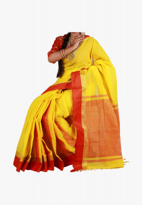 Yellow Slick Cotton Saree