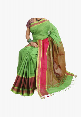 Green Slick Cotton Saree