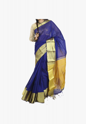 Blue Slick Cotton Saree